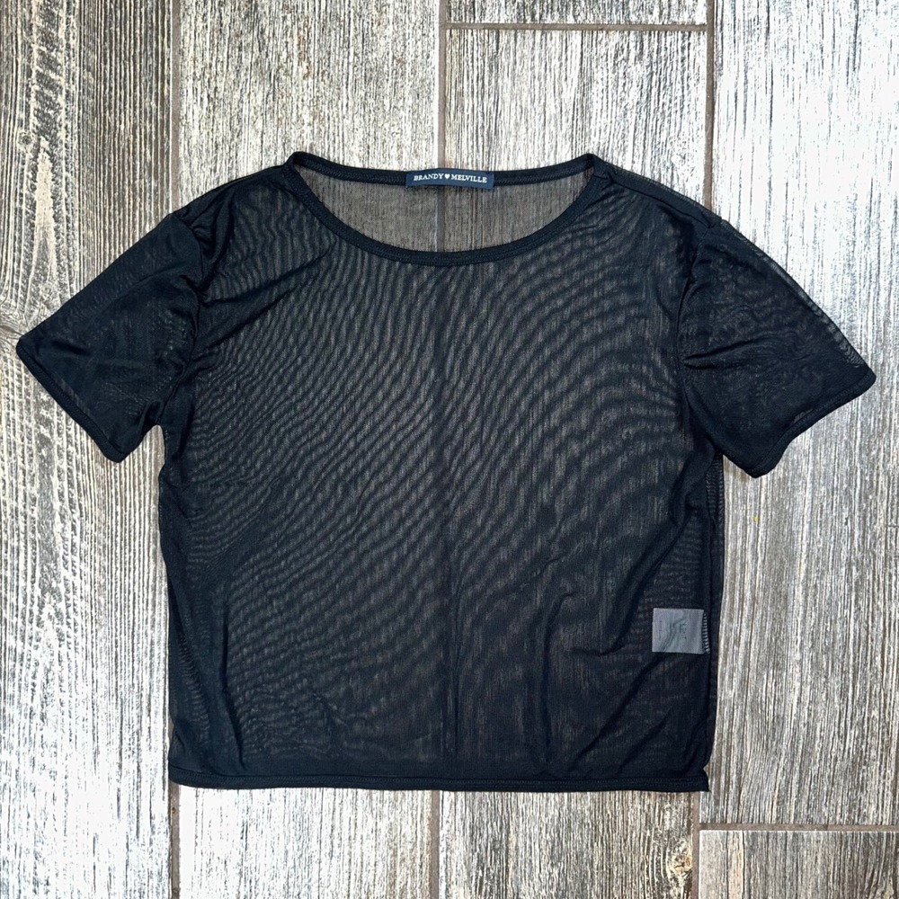 Brandy Melville J.Galt Black Mesh Short Sleeve Top See Through‎ Layering Shirt
